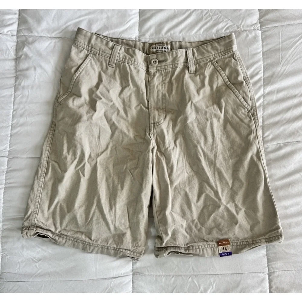New ARIZONA JEAN CO Boys' Size 14 Husky,  Carpenter Shorts Tan Adjustable